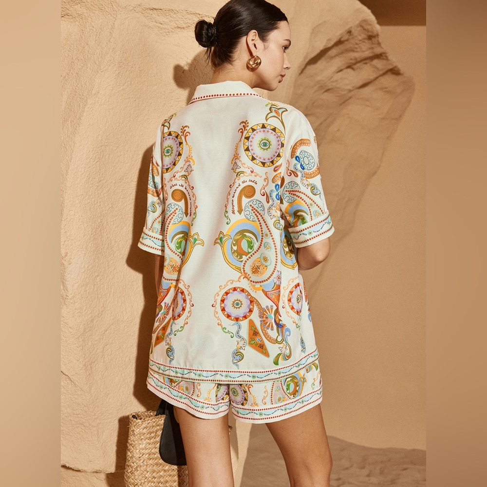 Commense White Paisley-Print High Waist Shorts - Picture 3 of 5